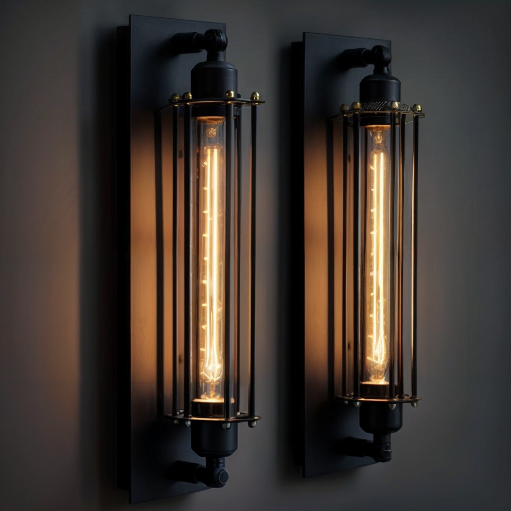 Vintage industriel væglampe med metalkurvdesign