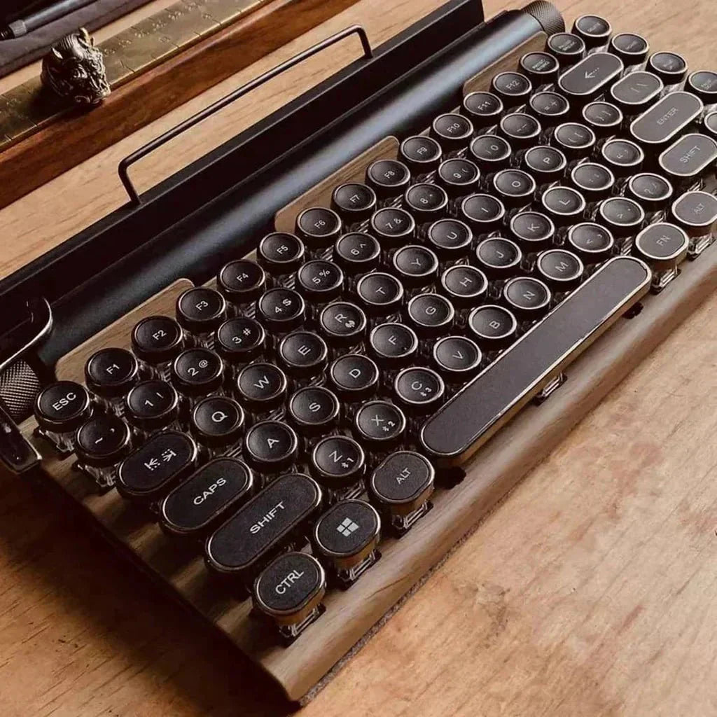 Vintage skrivemaskinetastatur med trådløs Bluetooth, mekaniske taster og RGB