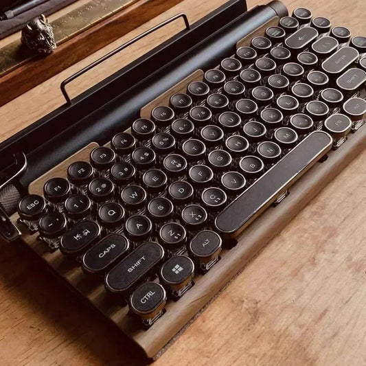 Vintage skrivemaskinetastatur med trådløs Bluetooth, mekaniske taster og RGB