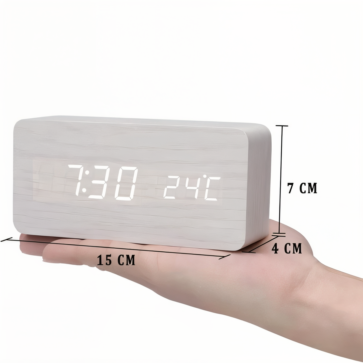 WakeyCue Træ LED Vækkeur med Temperatur- og Luftfugtighedsdisplay
