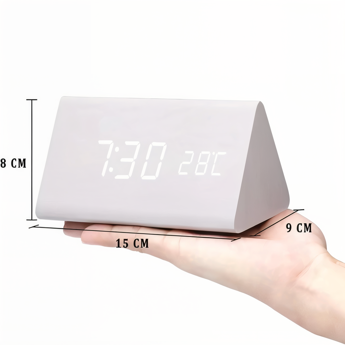 WakeyCue Træ LED Vækkeur med Temperatur- og Luftfugtighedsdisplay