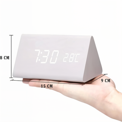 WakeyCue Træ LED Vækkeur med Temperatur- og Luftfugtighedsdisplay