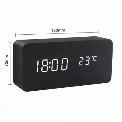 WakeyCue Træ LED Vækkeur med Temperatur- og Luftfugtighedsdisplay