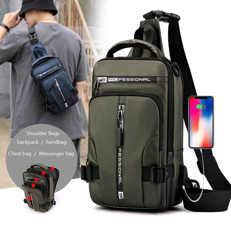 Vandtæt Oxford crossbody taske med tyverisikring og USB-opladningsport