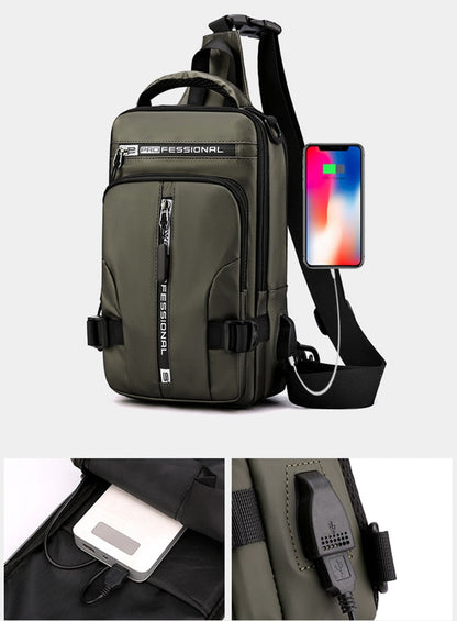 Vandtæt Oxford crossbody taske med tyverisikring og USB-opladningsport
