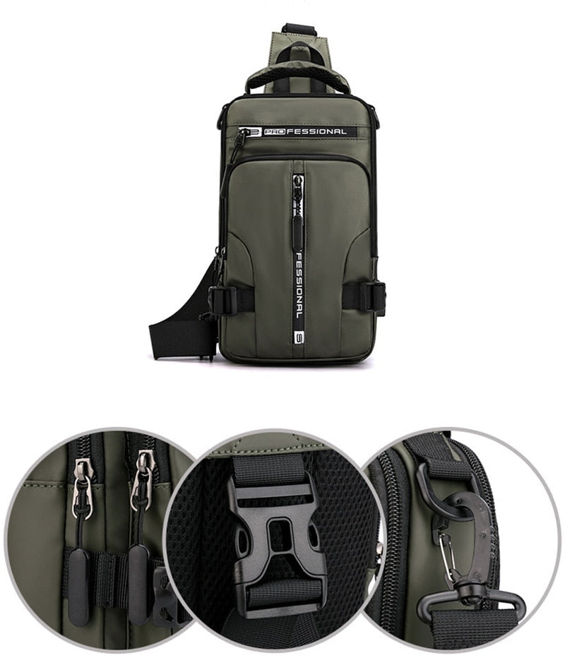 Vandtæt Oxford crossbody taske med tyverisikring og USB-opladningsport