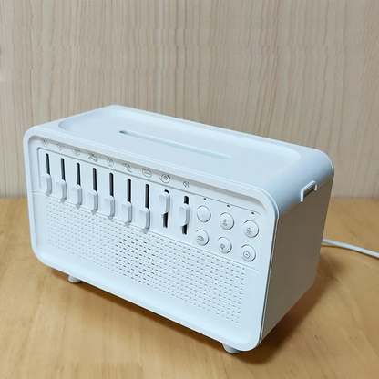 Hvid Støjmaskine med Luftfugter, Natlys og Bluetooth-højttaler