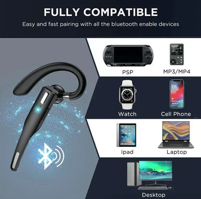 Trådløst Bluetooth Headset med Dobbelt Mikrofon, Støjreduktion og Lang Batteritid