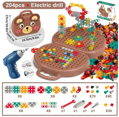 WonderBuild Montessori Byggesæt med Legetøjsboremaskine og STEM Leg
