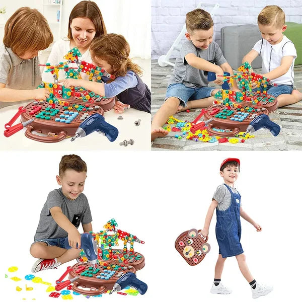 WonderBuild Montessori Byggesæt med Legetøjsboremaskine og STEM Leg