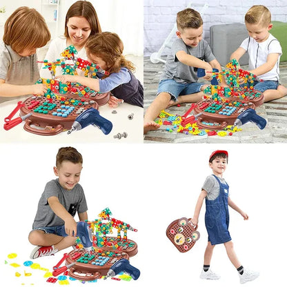 WonderBuild Montessori Byggesæt med Legetøjsboremaskine og STEM Leg
