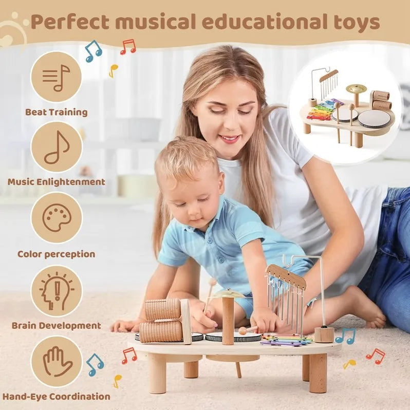Musikstation i Træ med Flere Instrumenter til Børn