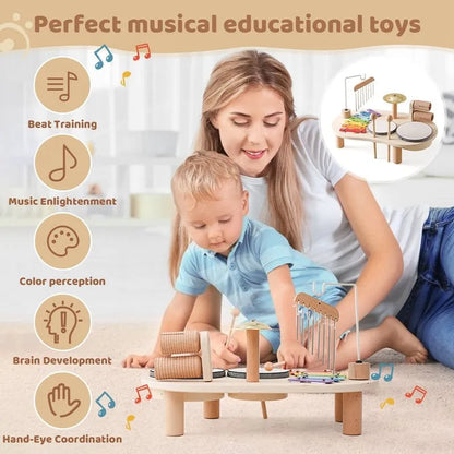 Musikstation i Træ med Flere Instrumenter til Børn