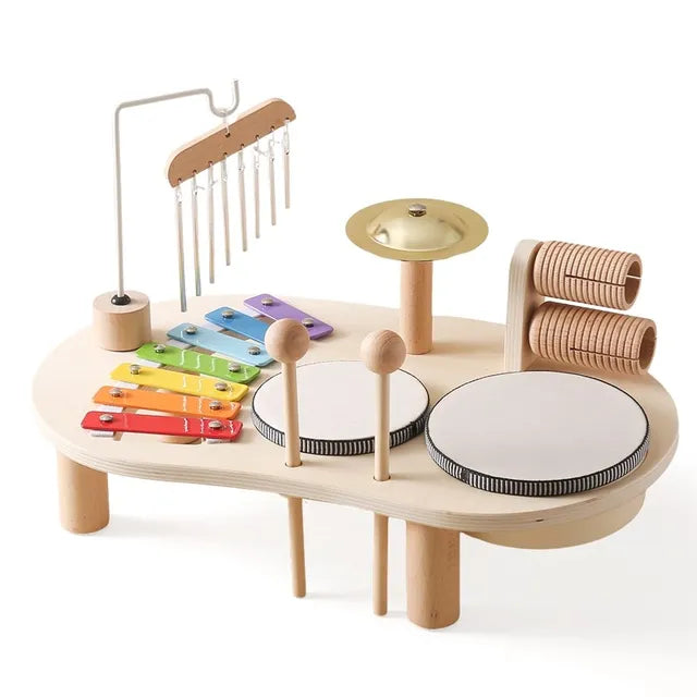 Musikstation i Træ med Flere Instrumenter til Børn