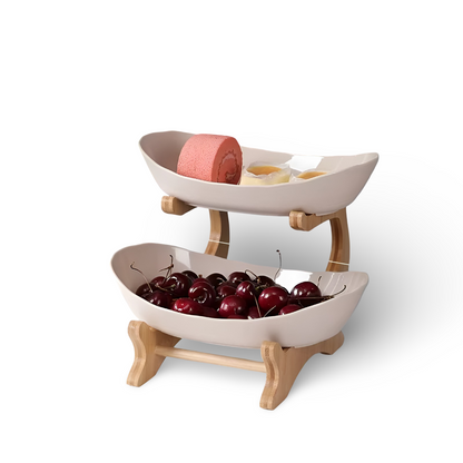 Trinvis Frugtskål i Træ med Metalstel og Opbevaringshylder
