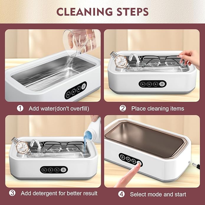 Zyniq Ultrasonisk Renser til Smykker, Briller og Vandtætte Ure